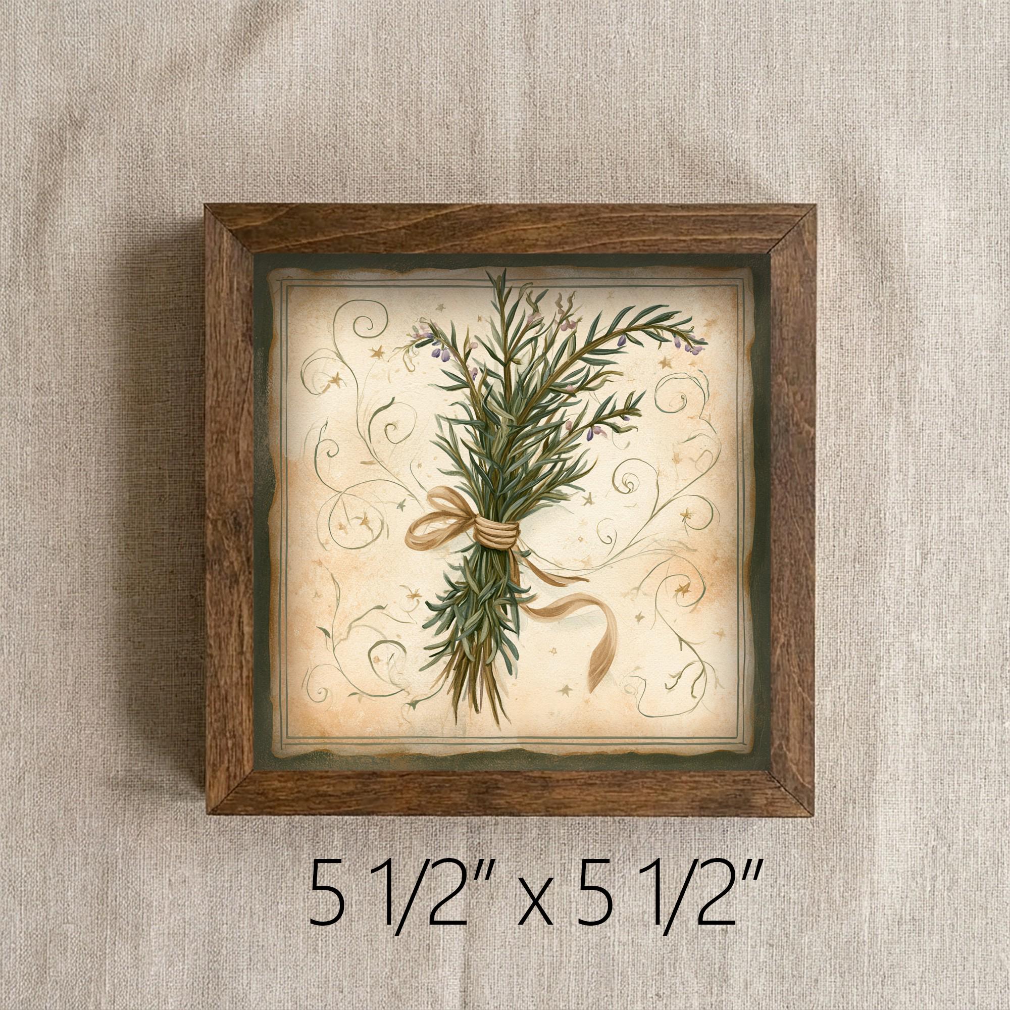 Framed Rosemary and Lavender Art Print | Rustic Farmhouse Shelf Decor