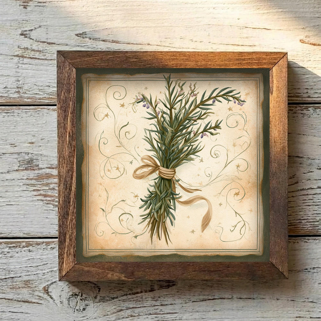 Framed Rosemary and Lavender Art Print | Rustic Farmhouse Shelf Decor