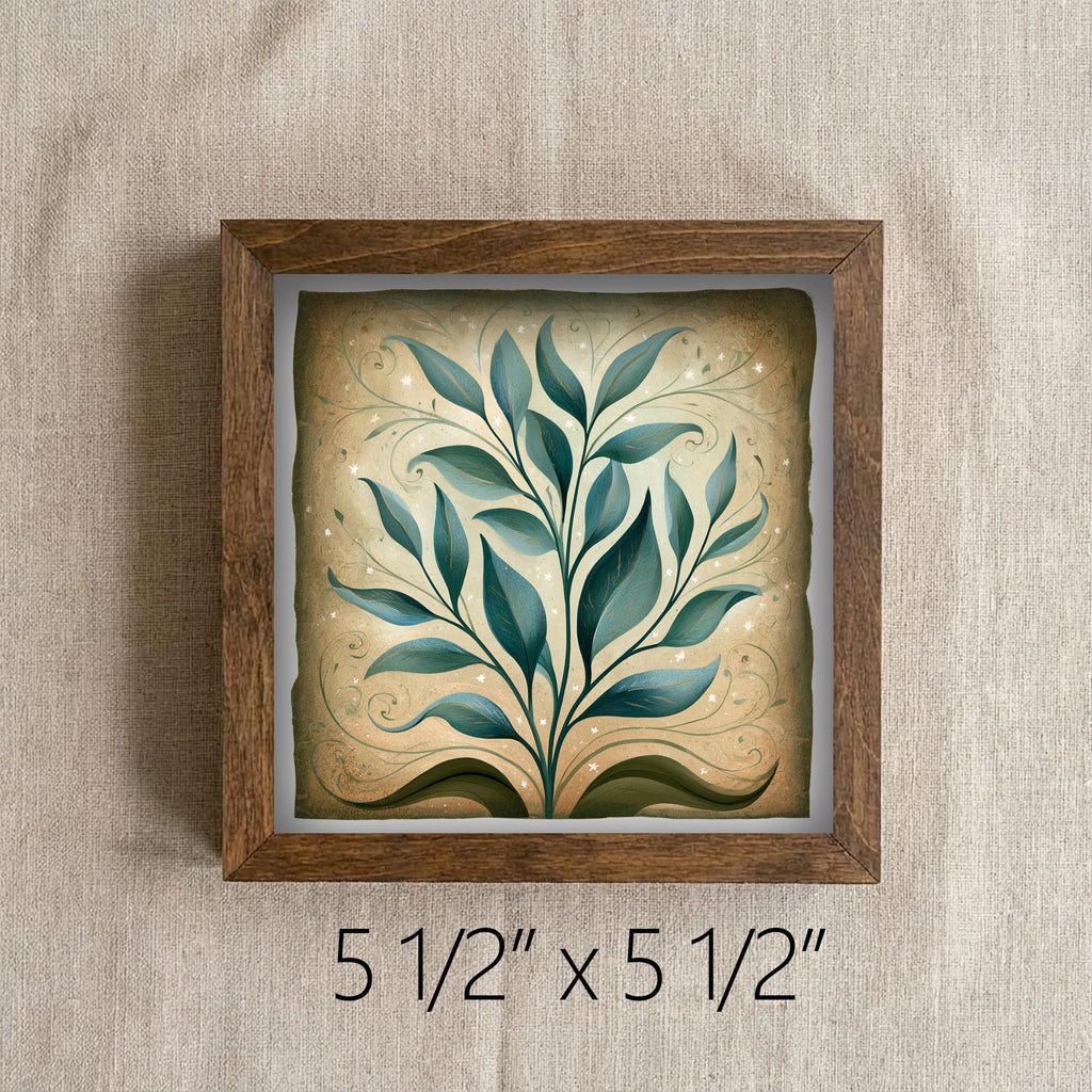 Framed Teal Botanical Art Print | Rustic Farmhouse Shelf Decor