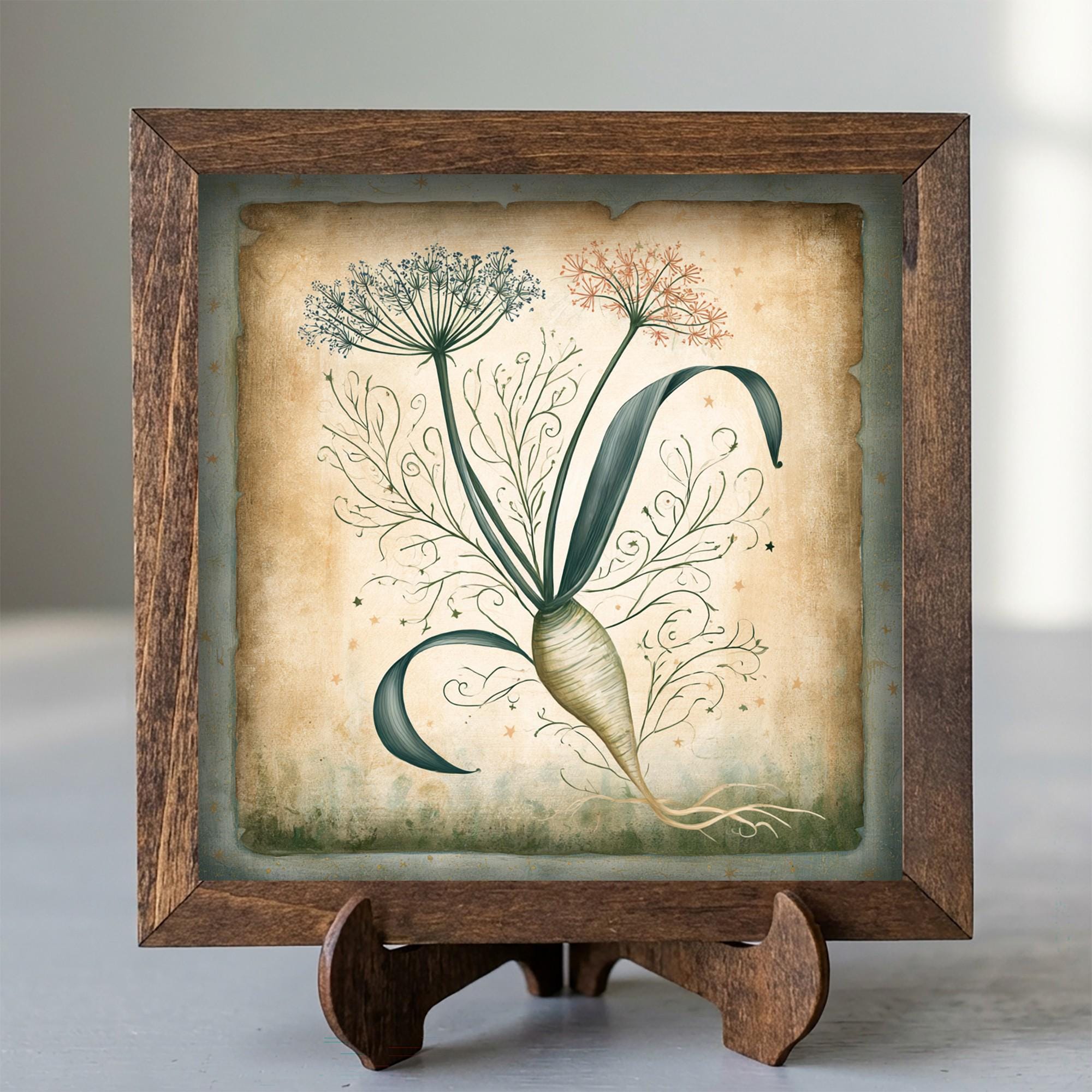 Framed Herb Garden Art Print | Rustic Farmhouse Shelf Decor