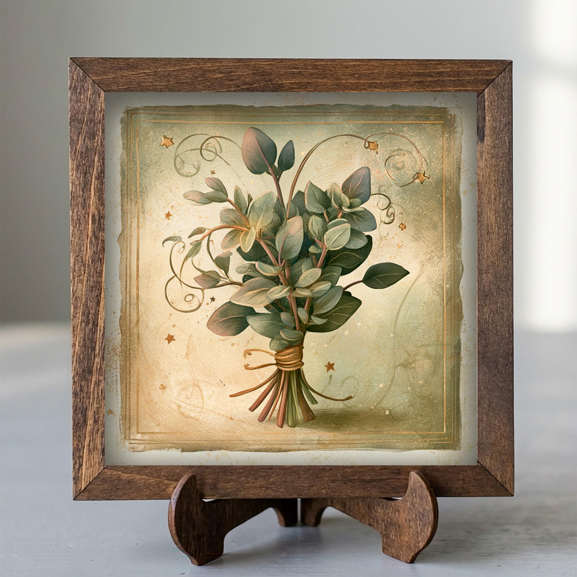 Framed Eucalyptus Bouquet Art Print | Rustic Farmhouse Shelf Decor