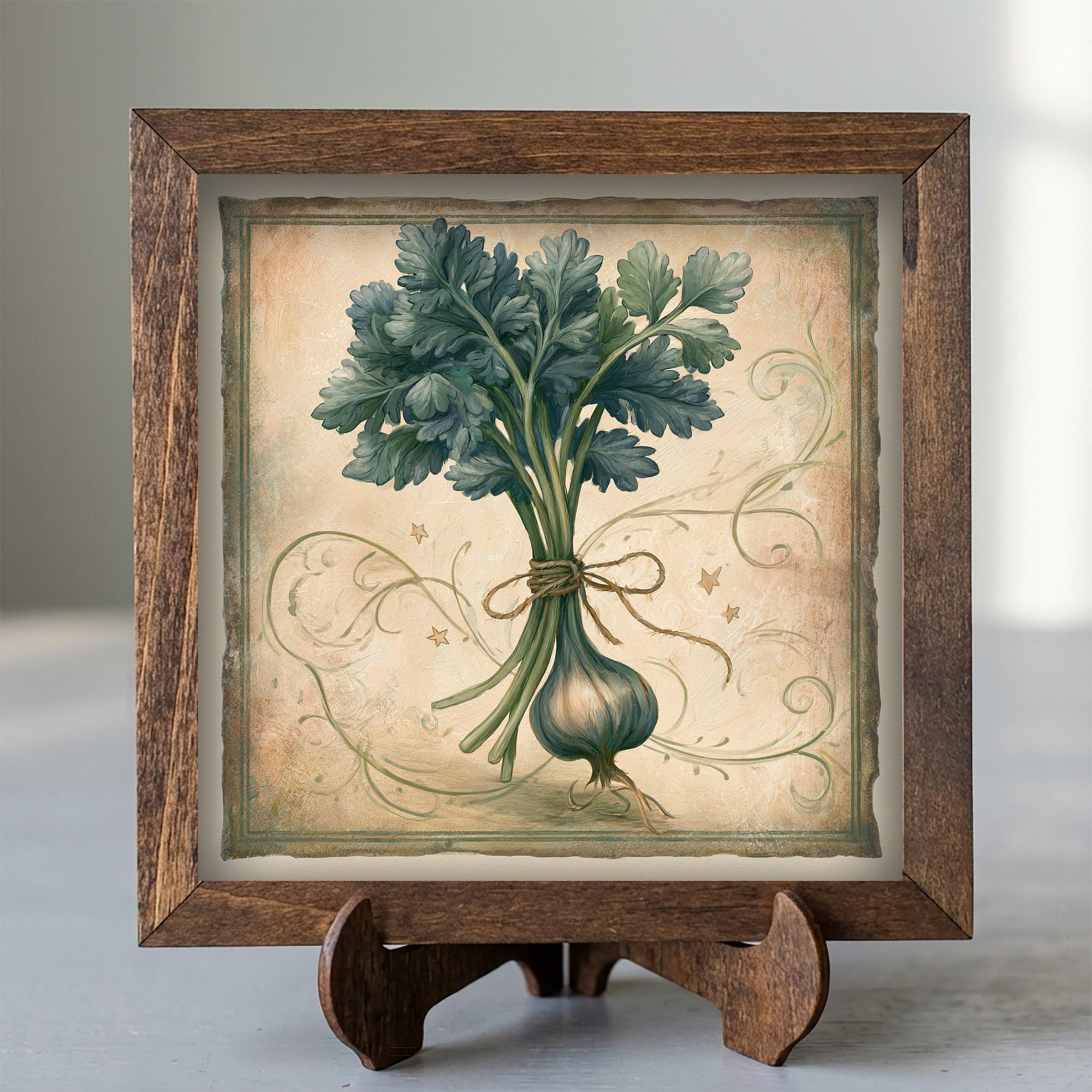 Framed Herb Bundle Art Print | Rustic Farmhouse Shelf Decor