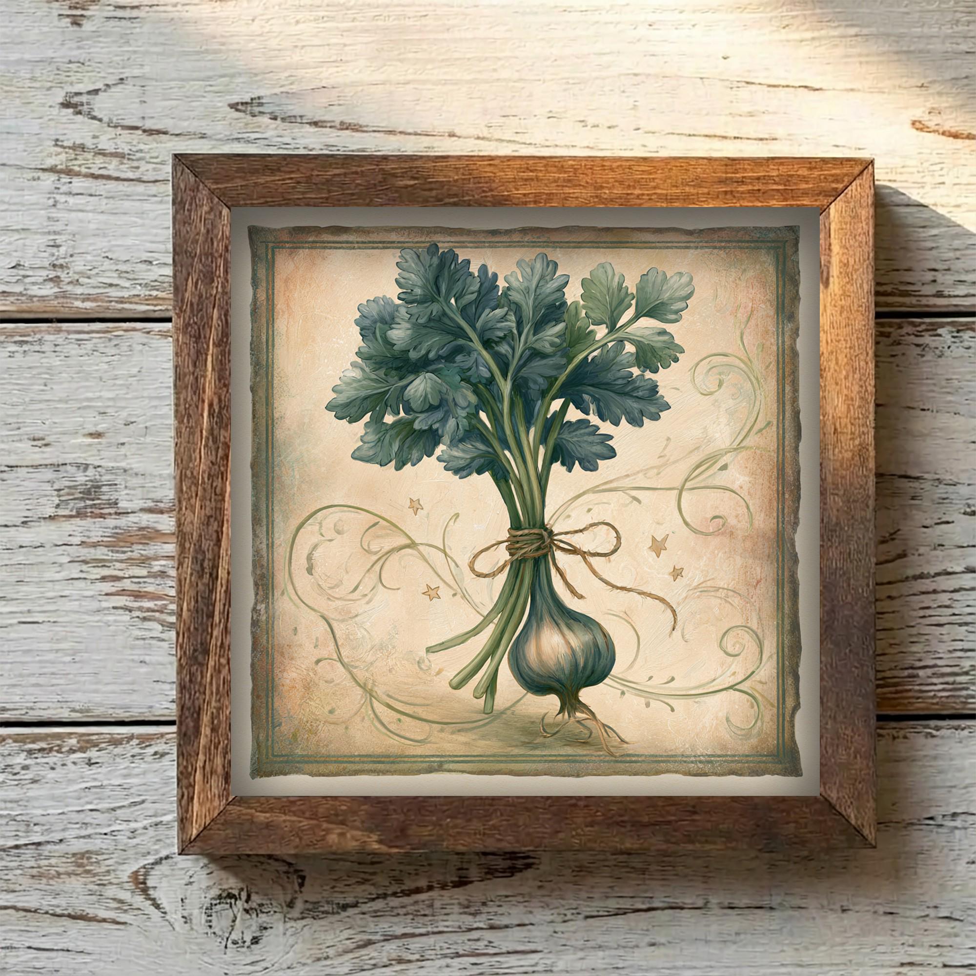 Framed Herb Bundle Art Print | Rustic Farmhouse Shelf Decor
