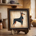 Framed Doberman Art Print | Rustic Farmhouse Dog Decor (Easel Included)