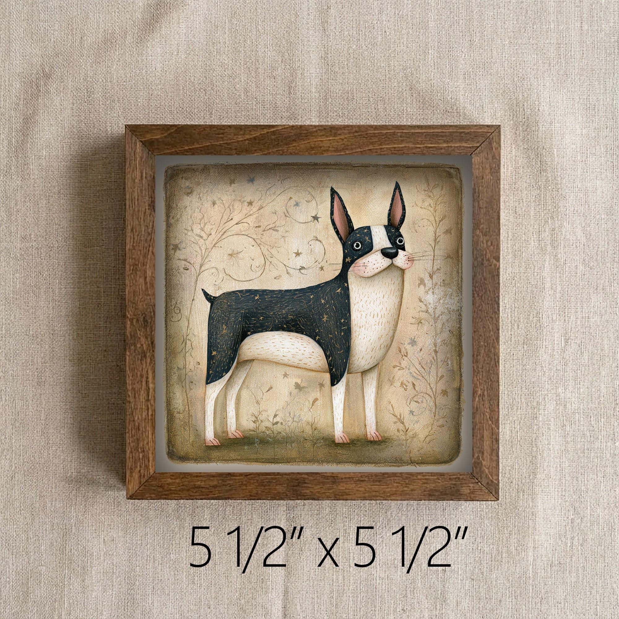 Framed Boston Terrier Art Print | Rustic Farmhouse Dog Decor
