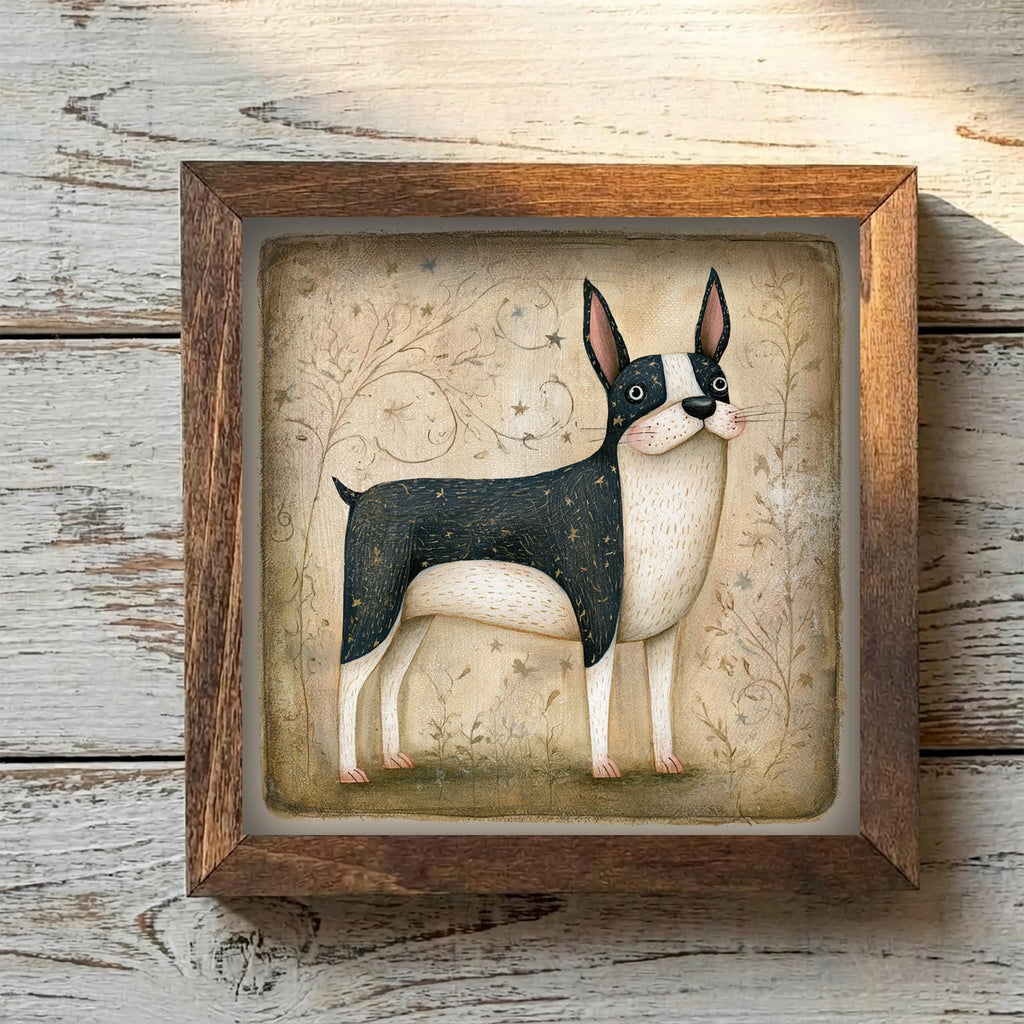 Framed Boston Terrier Art Print | Rustic Farmhouse Dog Decor