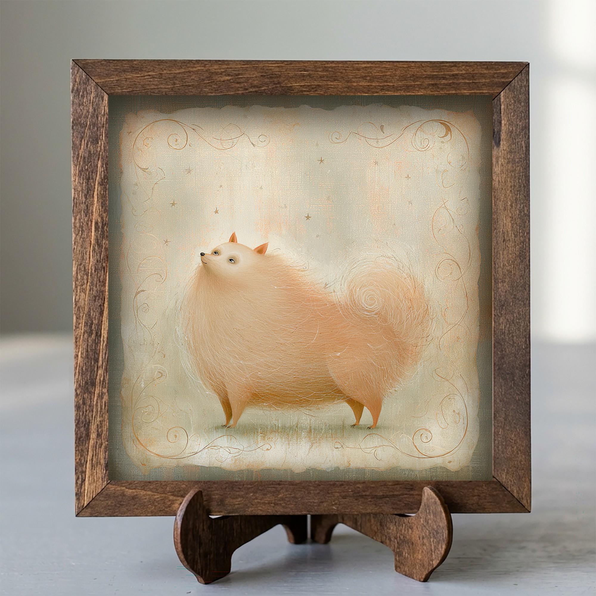 Framed Pomeranian Art Print | Rustic Farmhouse Dog Decor (Easel Included)