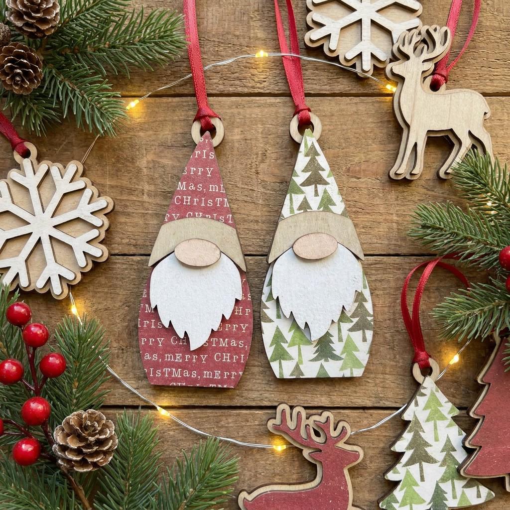 Reversible Christmas Gnome Ornaments | Farmhouse Holiday Decor (Set of 2)