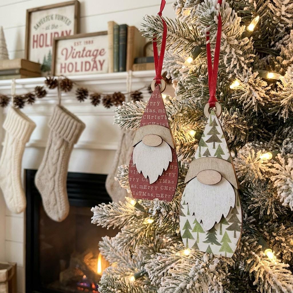 Reversible Christmas Gnome Ornaments | Farmhouse Holiday Decor (Set of 2)