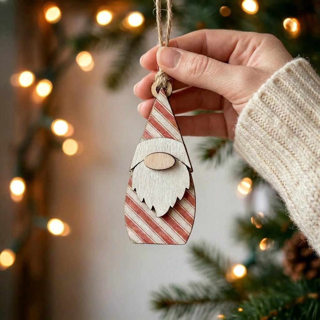 Wood Christmas Gnome Ornaments Set | Rustic Farmhouse Holiday Decor (Set of 3)