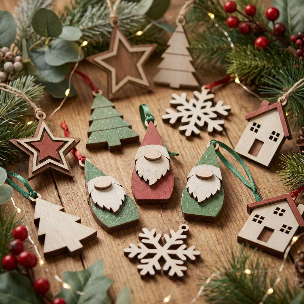 Wood Gnome Christmas Ornaments Set | Rustic Farmhouse Holiday Decor (Set of 3)