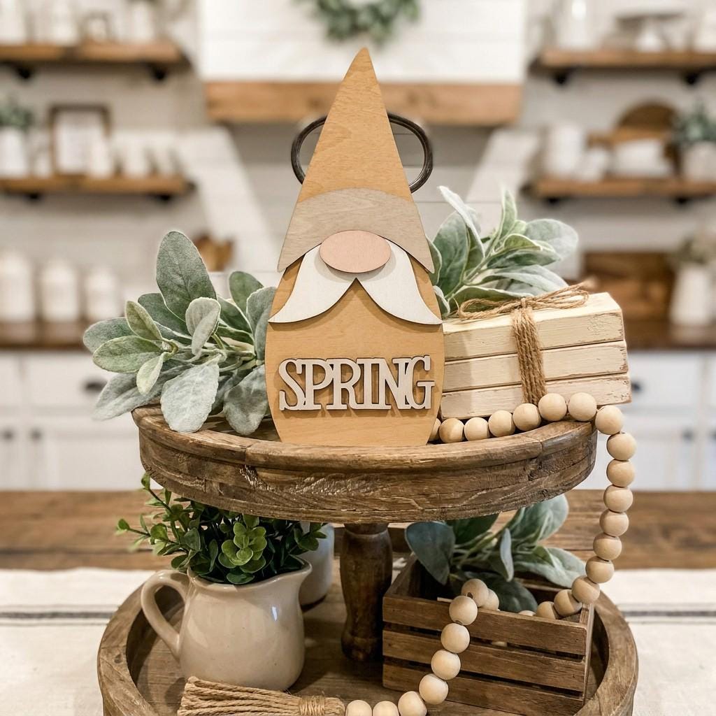 Wood Spring Gnome Shelf Sitter | Rustic Farmhouse Seasonal Decor