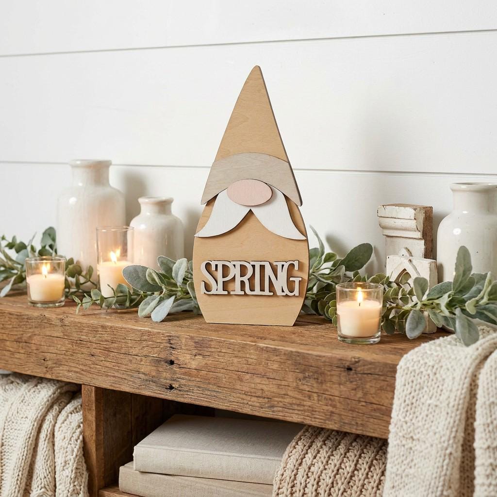 Wood Spring Gnome Shelf Sitter | Rustic Farmhouse Seasonal Decor