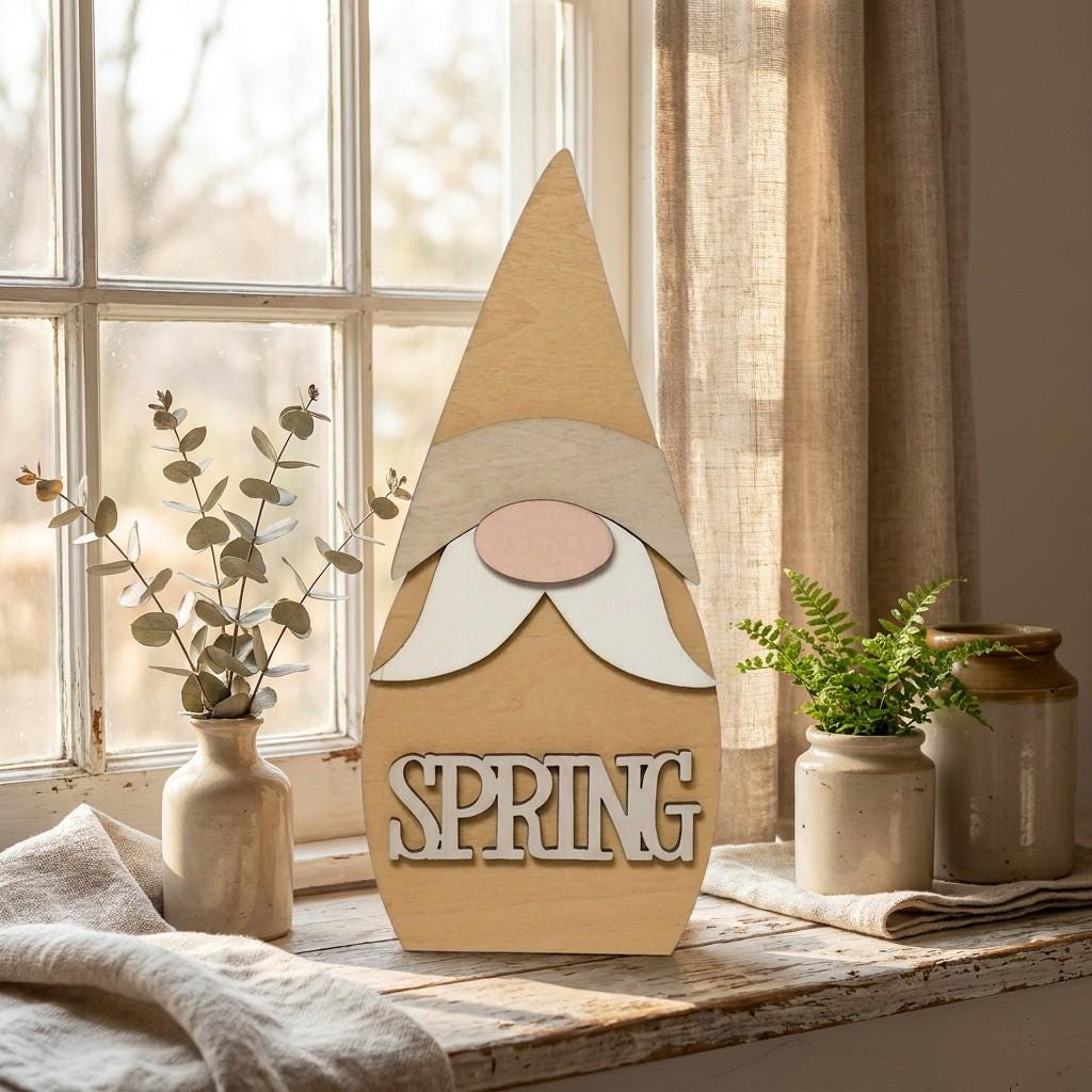 Wood Spring Gnome Shelf Sitter | Rustic Farmhouse Seasonal Decor