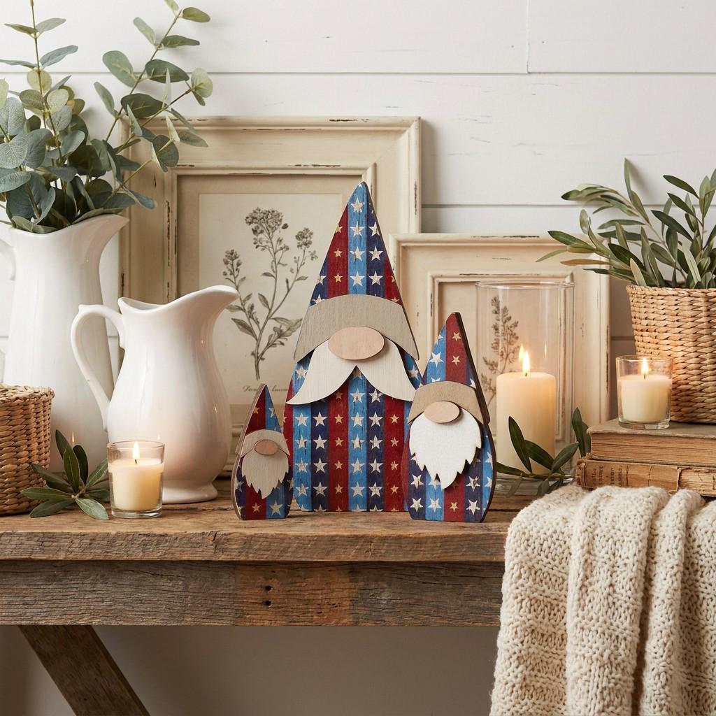 Patriotic Americana Gnome Set | Rustic Farmhouse Shelf Decor (3 Sizes)