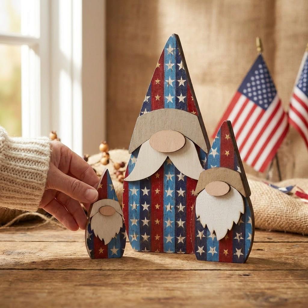 Patriotic Americana Gnome Set | Rustic Farmhouse Shelf Decor (3 Sizes)