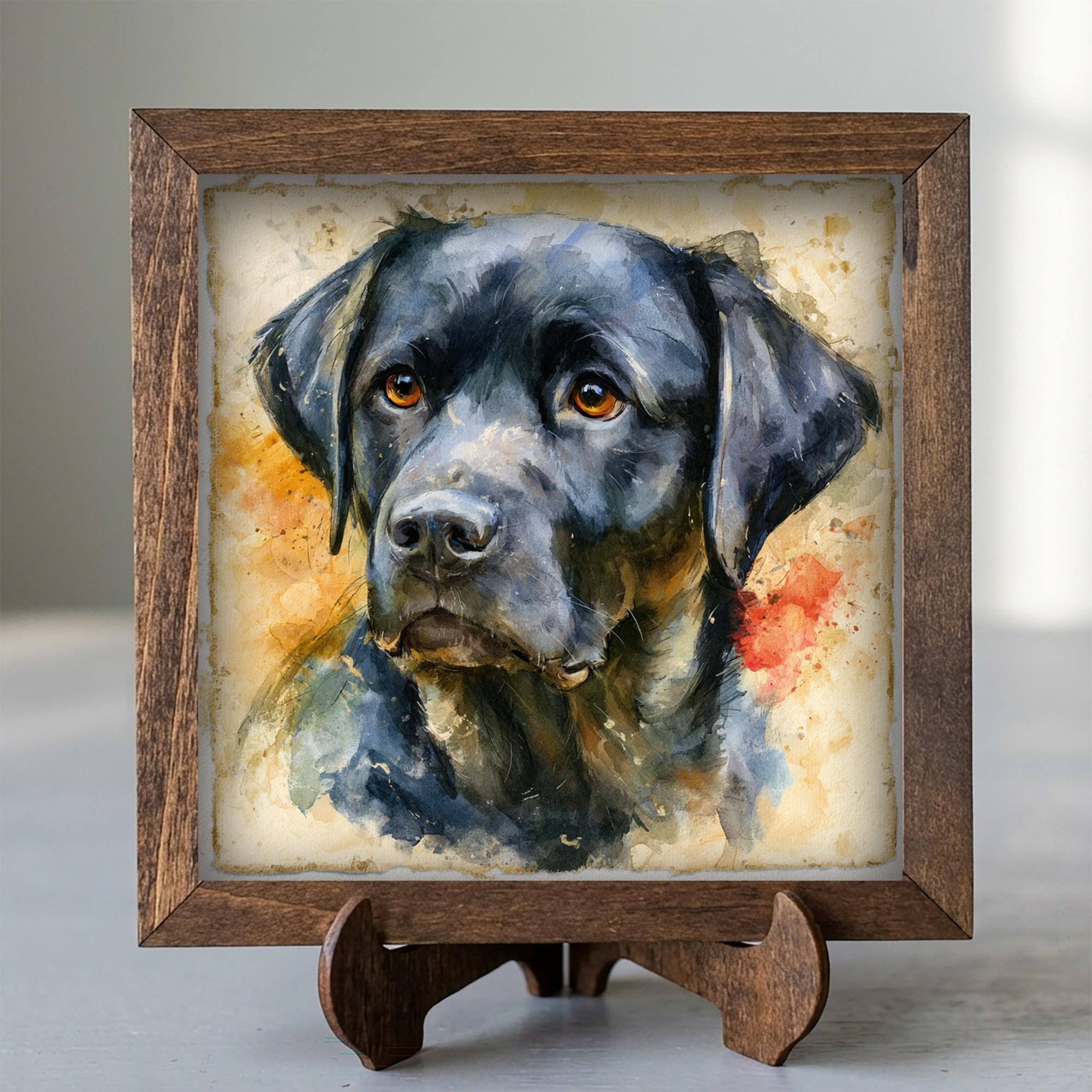Framed Black Lab Art Print | Rustic Farmhouse Dog Decor