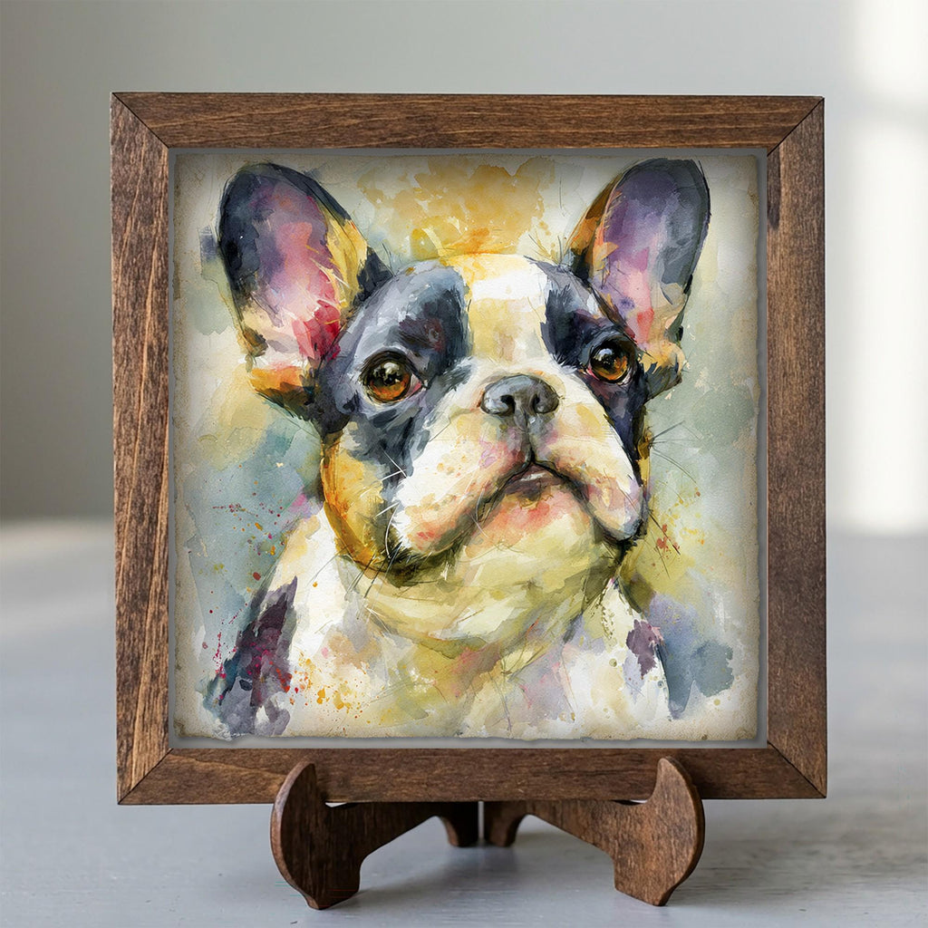 Framed French Bulldog Art Print | Rustic Farmhouse Shelf Decor