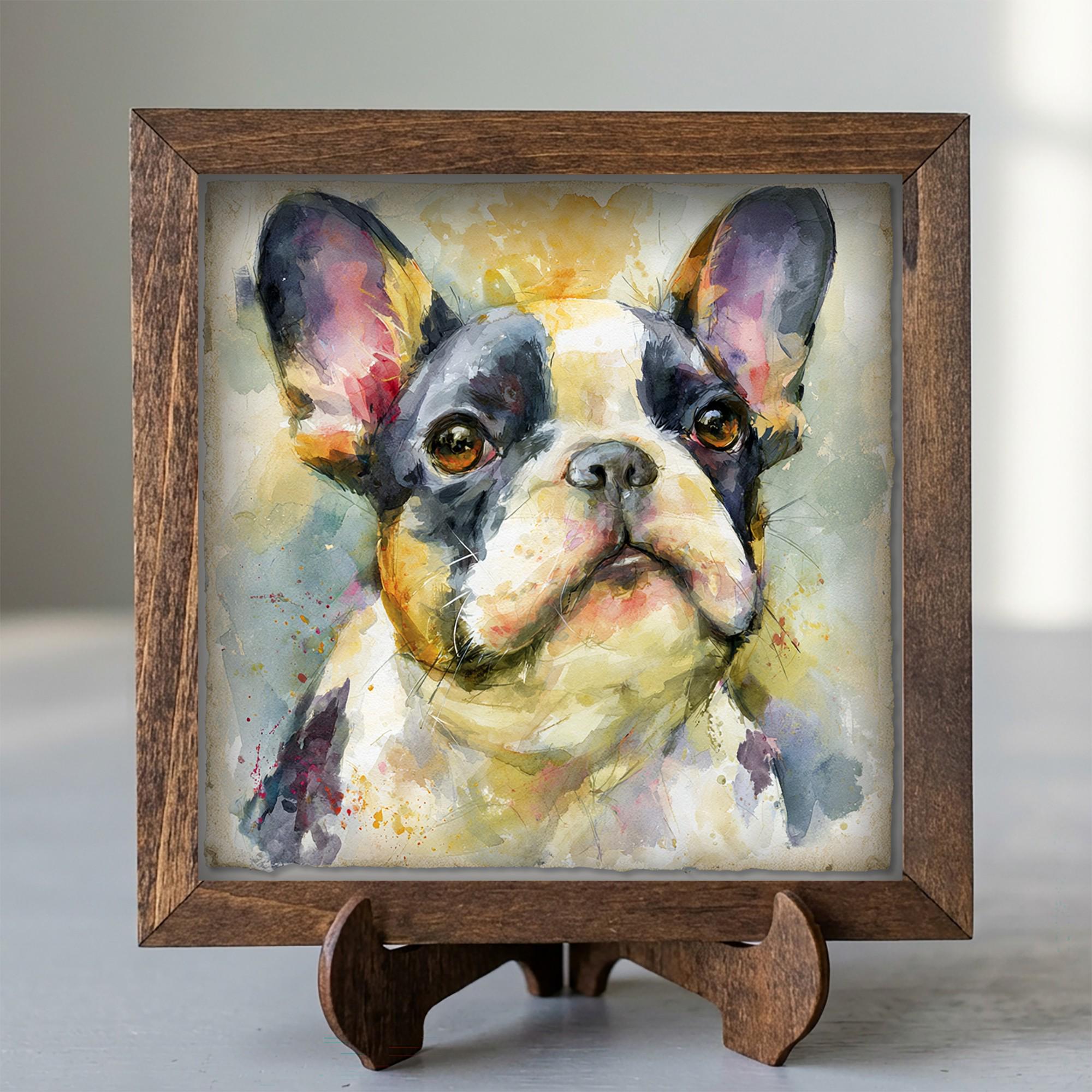 Framed French Bulldog Art Print | Rustic Farmhouse Shelf Decor