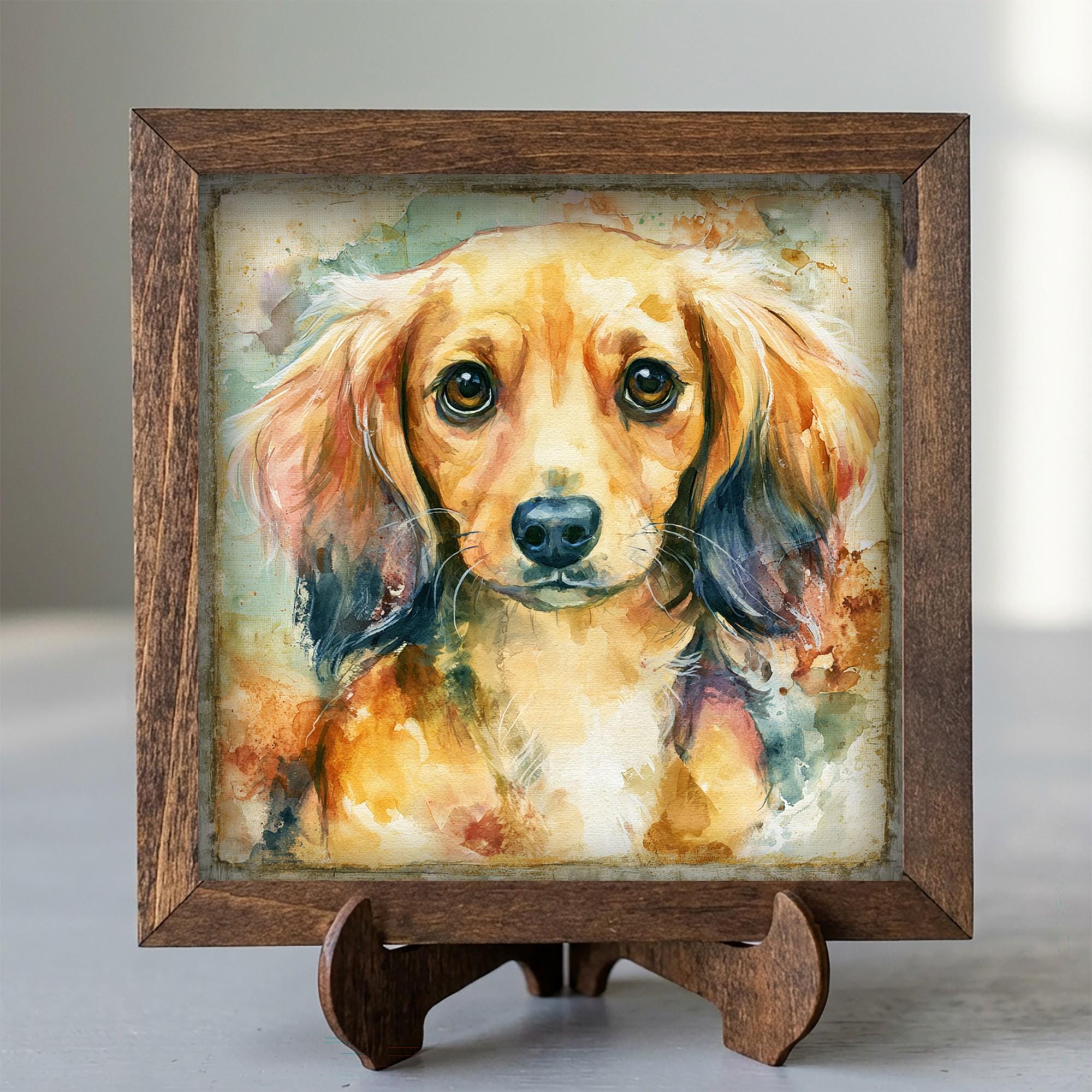 Framed Golden Retriever Art Print | Rustic Farmhouse Shelf Decor