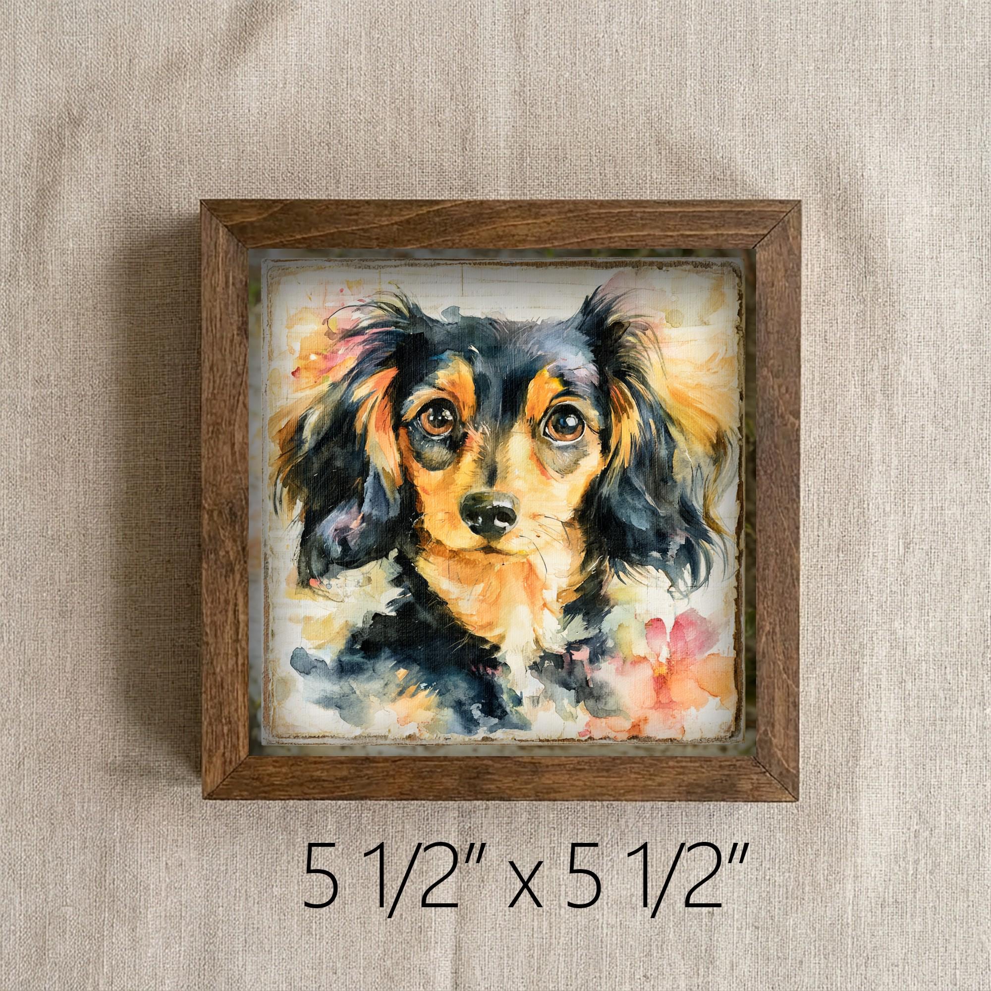 Framed Dachshund Dog Art Print | Rustic Farmhouse Shelf Decor