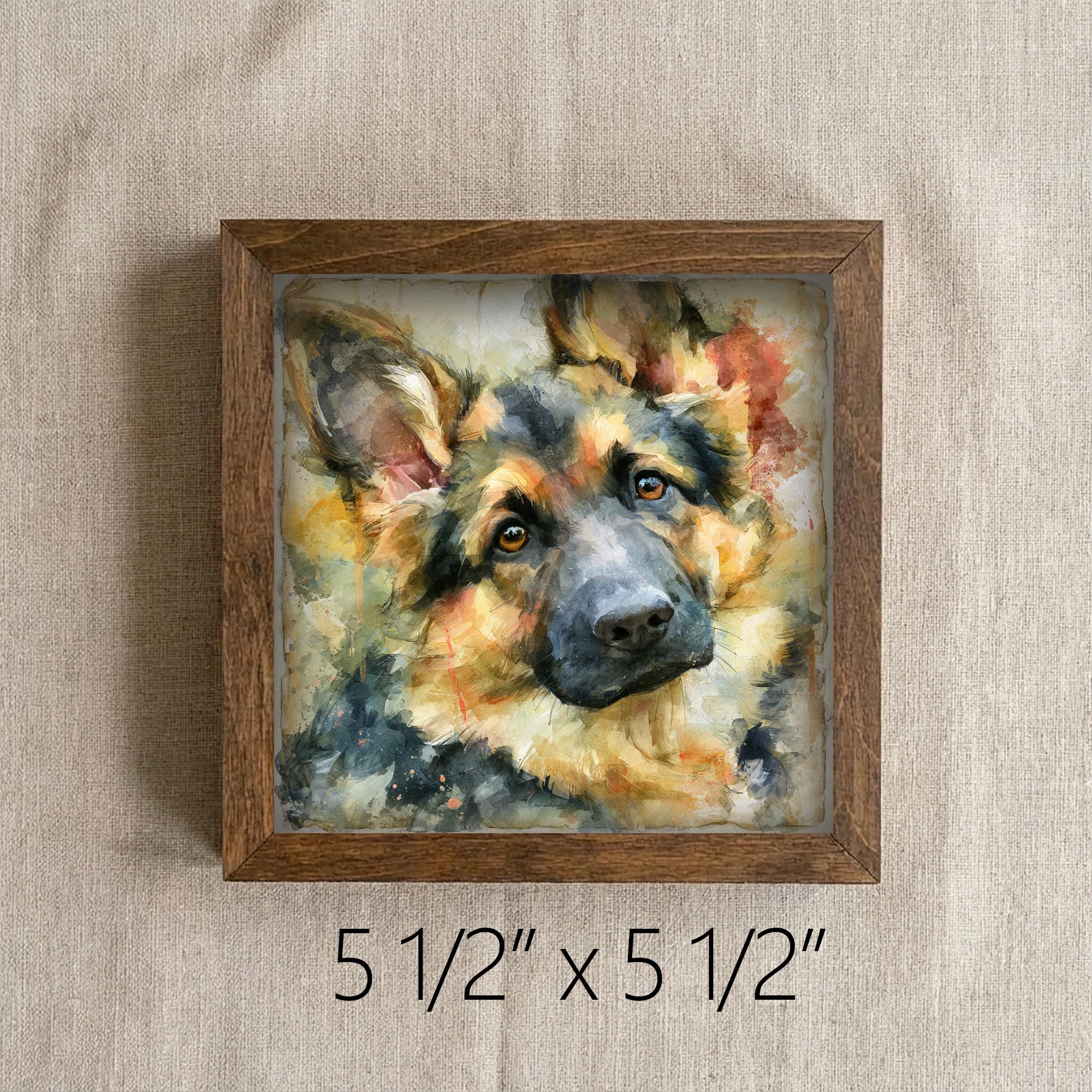 Framed German Shepherd Art Print | Rustic Farmhouse Shelf Decor