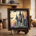 Framed Spooky Castle Art Print | Rustic Halloween Shelf Decor