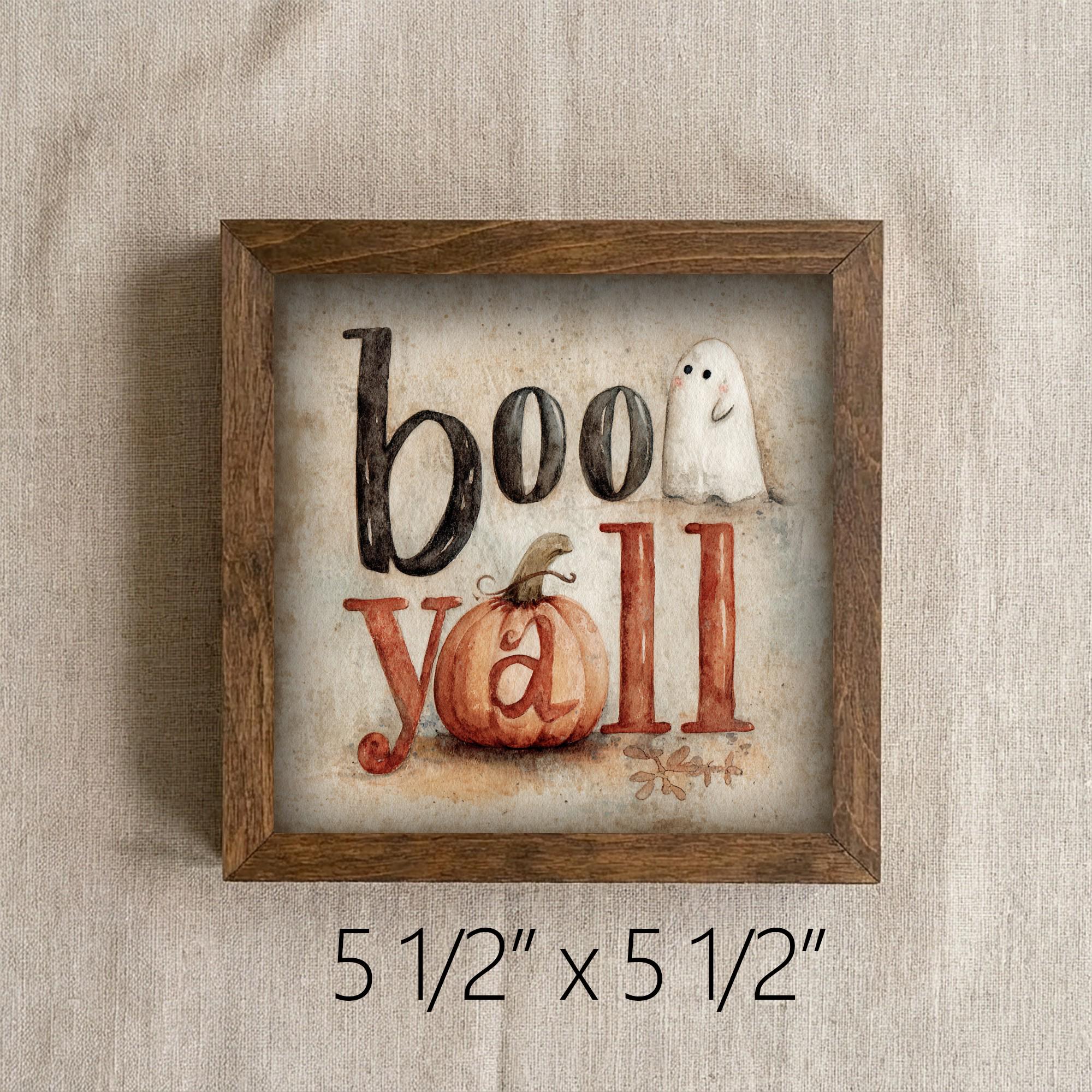 Framed Boo Y'all Ghost Art Print | Rustic Halloween Shelf Decor