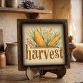 Framed Harvest Corn and Wheat Art Print | Rustic Fall Shelf Decor