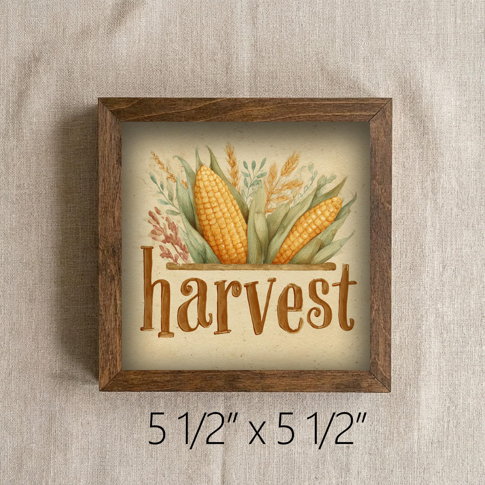 Framed Harvest Corn and Wheat Art Print | Rustic Fall Shelf Decor