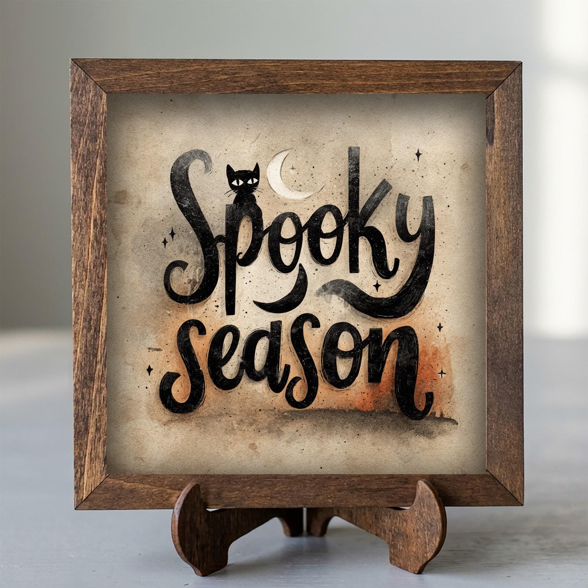 Framed Spooky Season Art Print | Rustic Halloween Shelf Decor