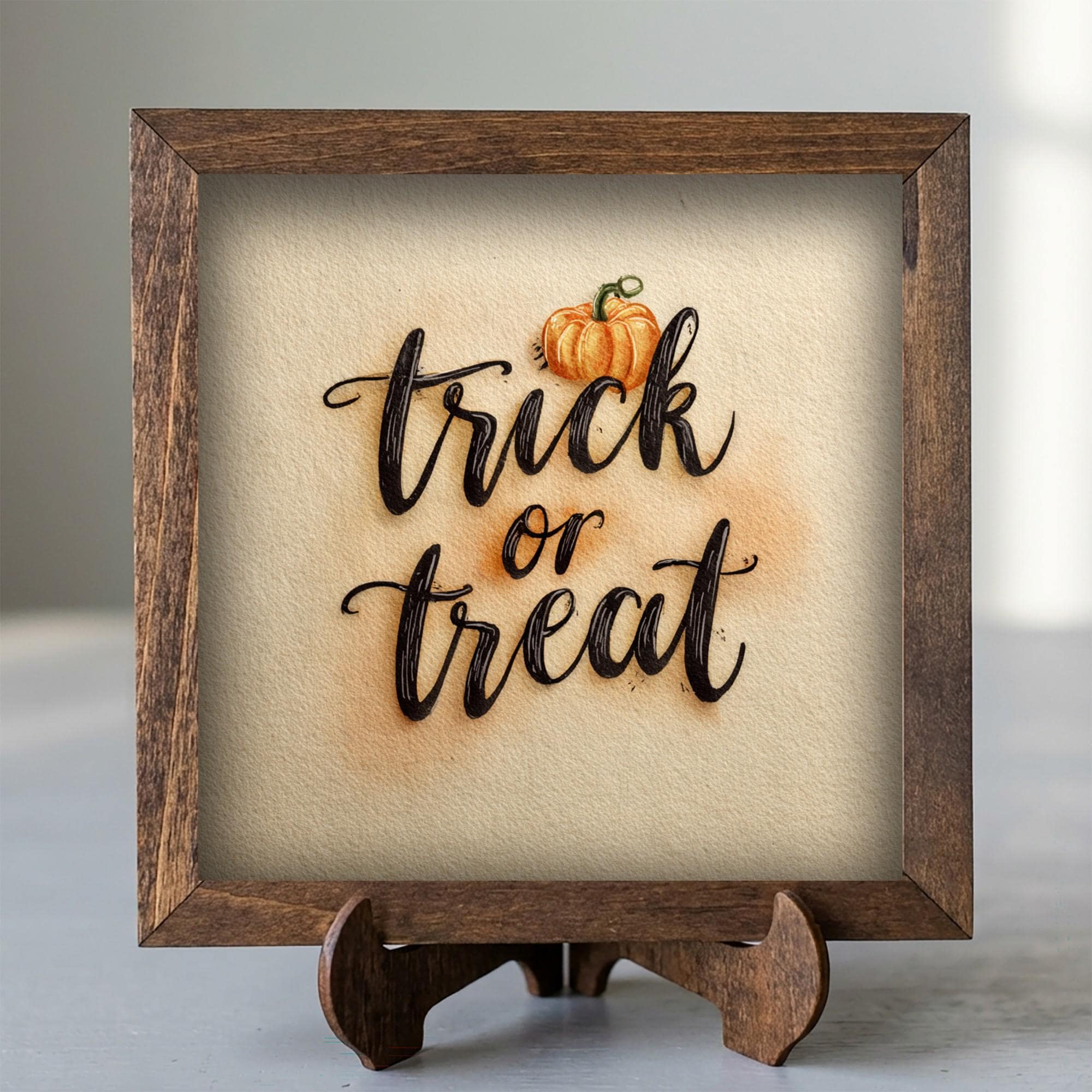 Framed Trick or Treat Art Print | Rustic Fall Halloween Shelf Decor