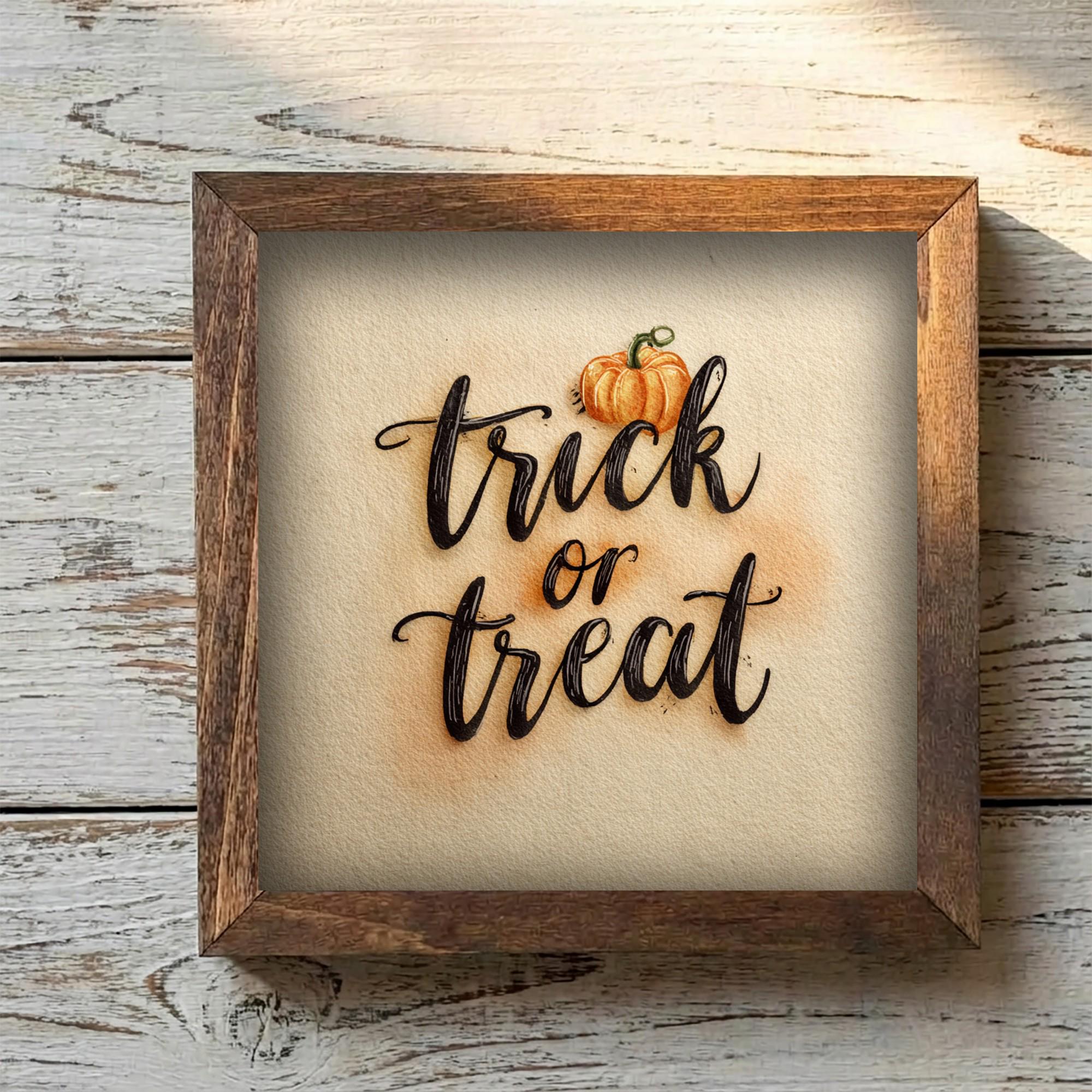 Framed Trick or Treat Art Print | Rustic Fall Halloween Shelf Decor
