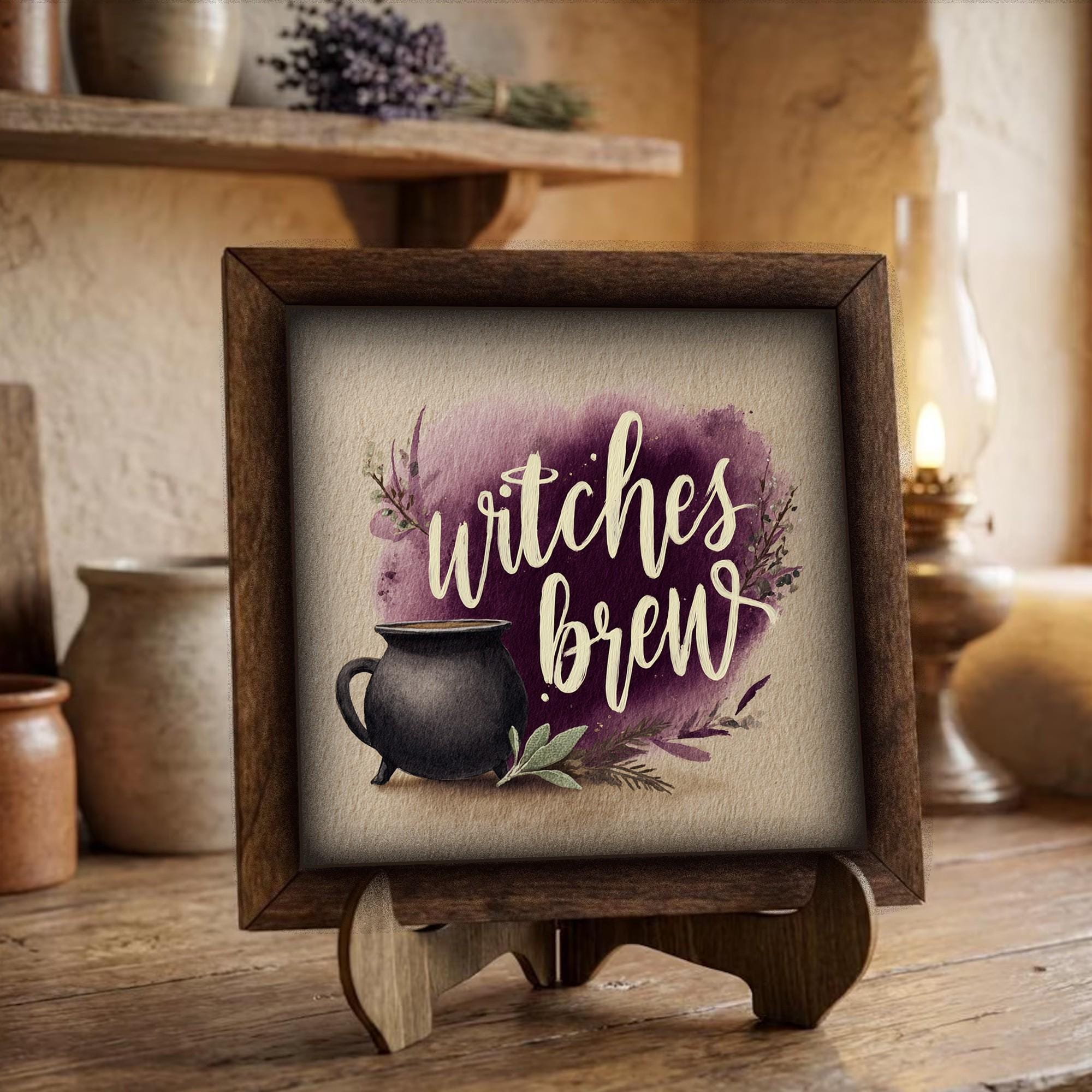 Framed Witches Brew Art Print | Rustic Halloween Shelf Decor
