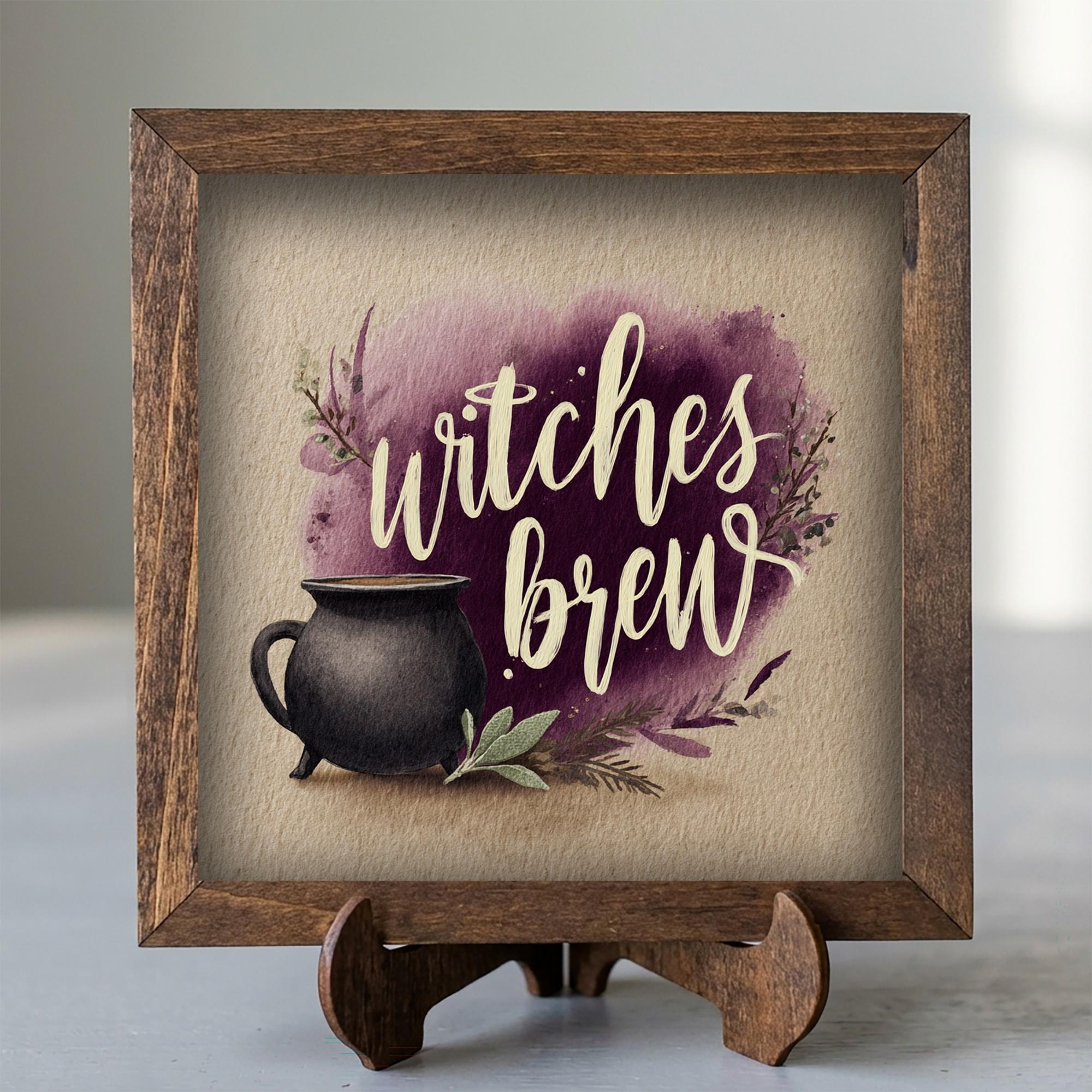 Framed Witches Brew Art Print | Rustic Halloween Shelf Decor