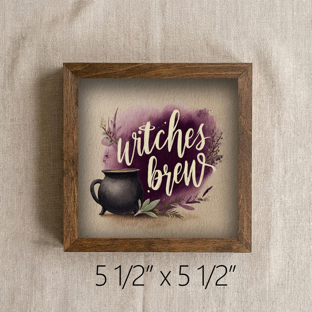 Framed Witches Brew Art Print | Rustic Halloween Shelf Decor