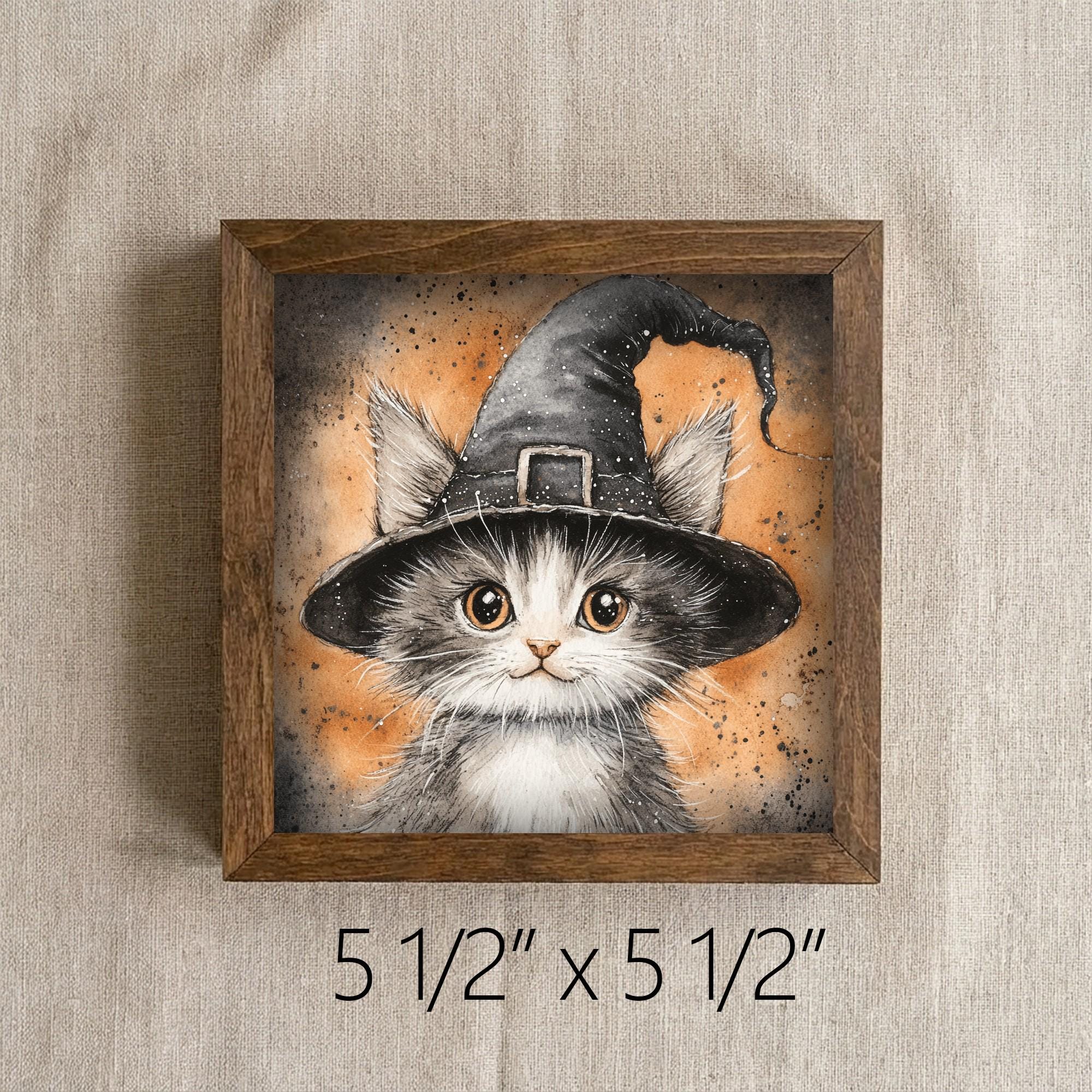 Framed Witch Cat Art Print | Rustic Halloween Farmhouse Decor