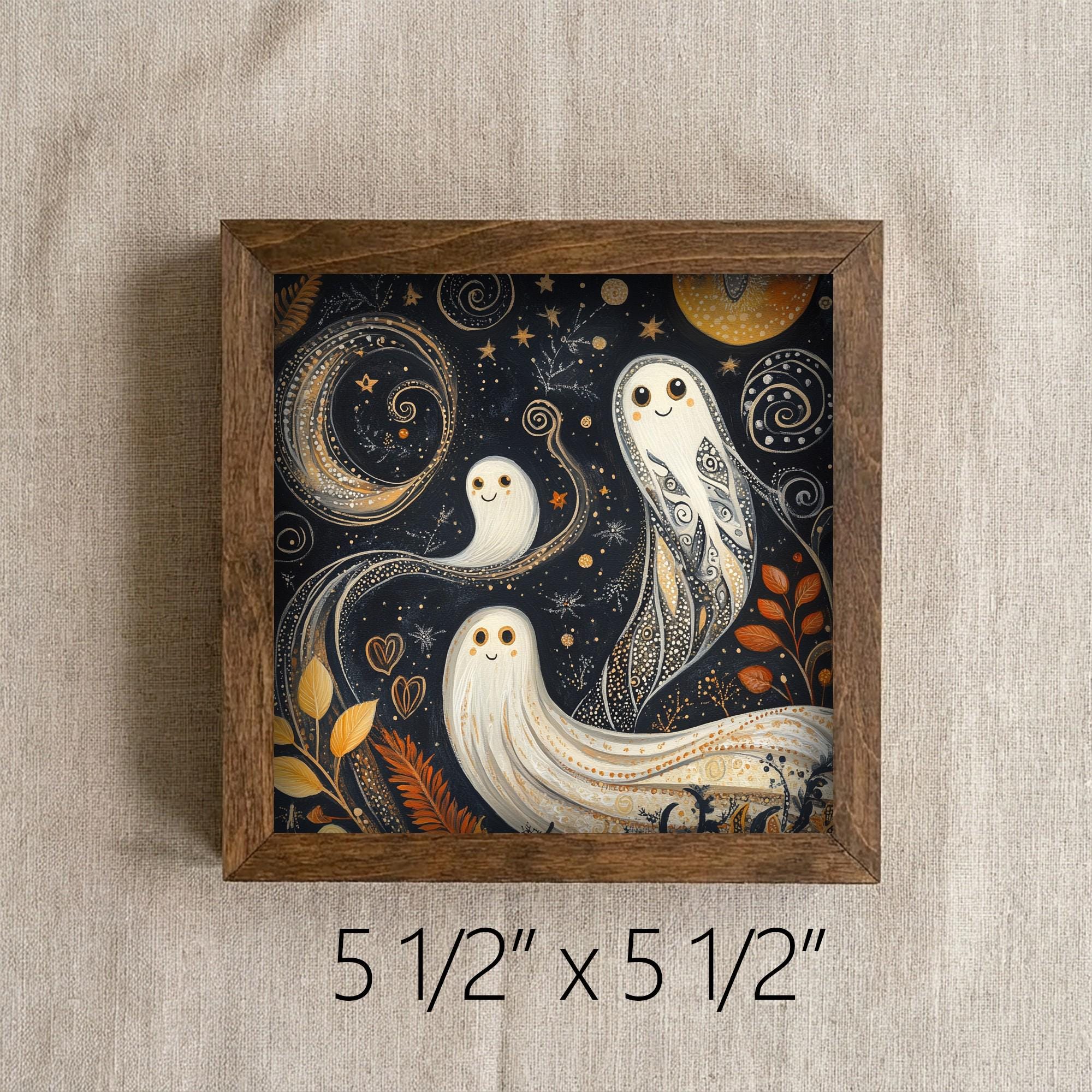 Framed Folk Art Ghost Print | Rustic Fall Halloween Decor