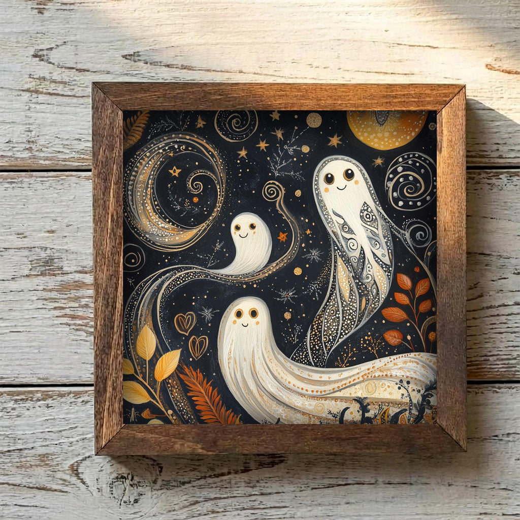Framed Folk Art Ghost Print | Rustic Fall Halloween Decor