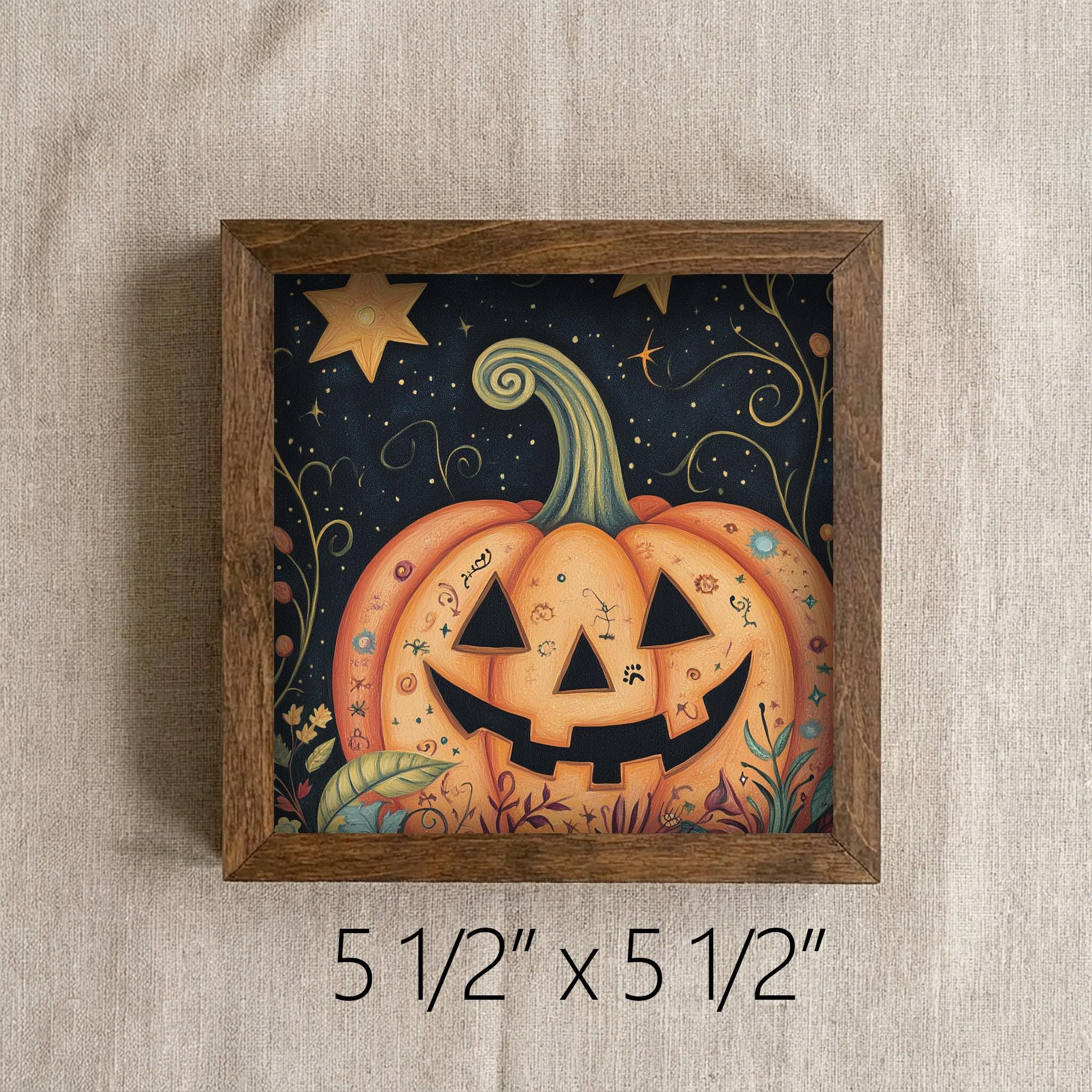 Framed Pumpkin Art Print | Rustic Fall Shelf Decor (Easel Included)