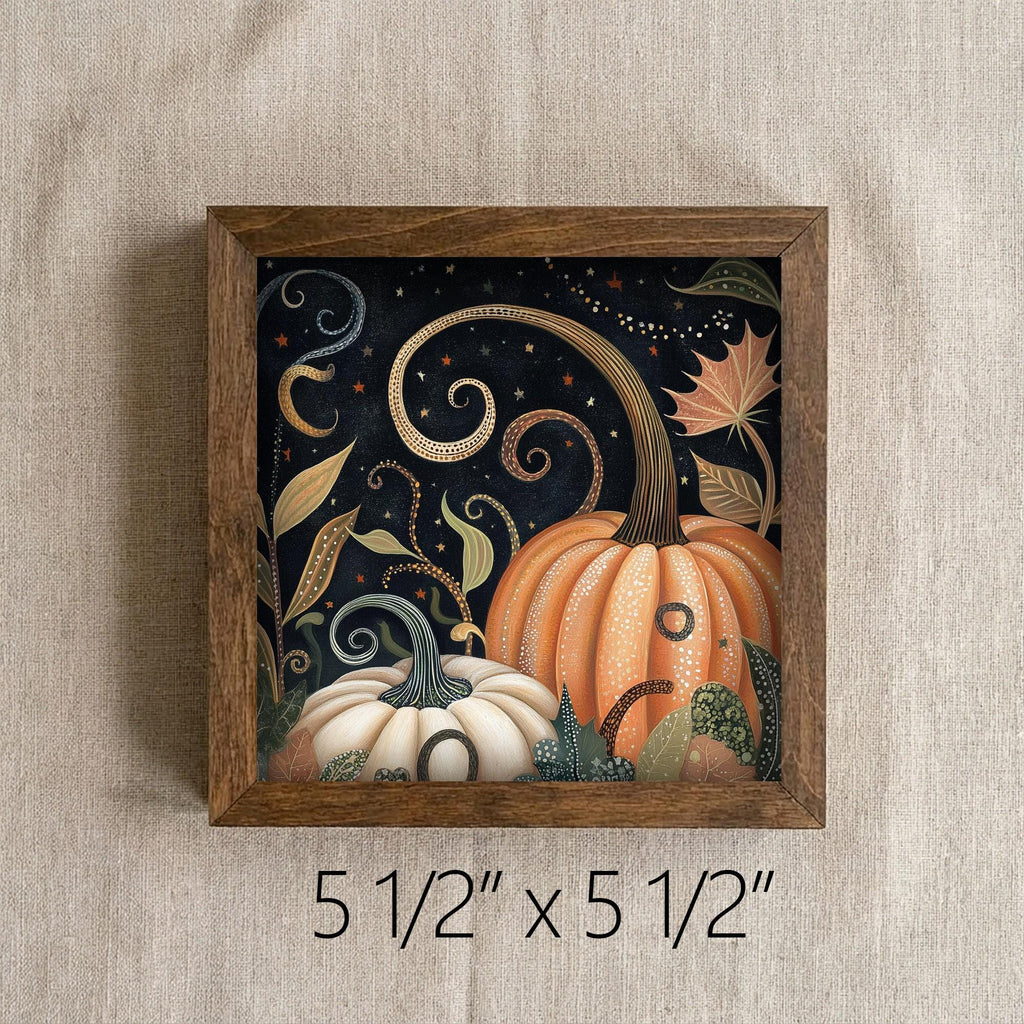 Framed Fall Pumpkin Art Print | Rustic Farmhouse Shelf Decor