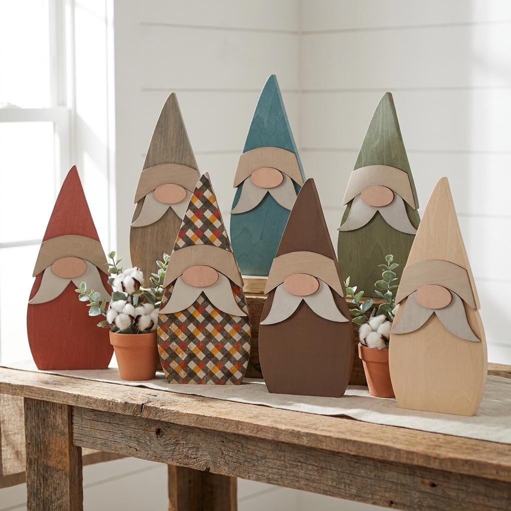 Rustic Wooden Gnome Shelf Sitter | Farmhouse Neutral Decor | Scandinavian Style Tiered Tray Gnome - TheGrumpyRooster