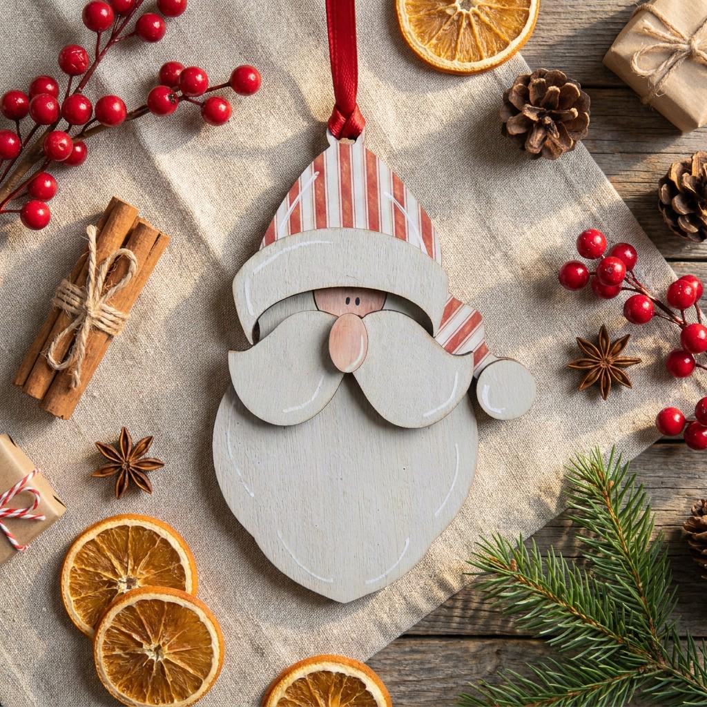 Handmade Wood Santa Ornament | Rustic Farmhouse Christmas Tree Decor