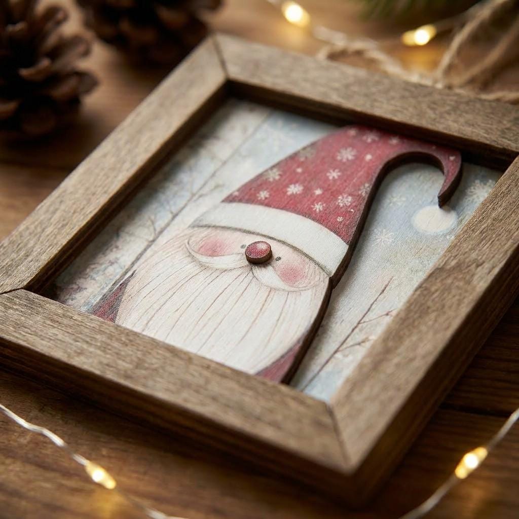 Rustic Framed Gnome Christmas Ornaments (Set of 4) | Rustic Farmhouse Holiday Decor (Set of 4)