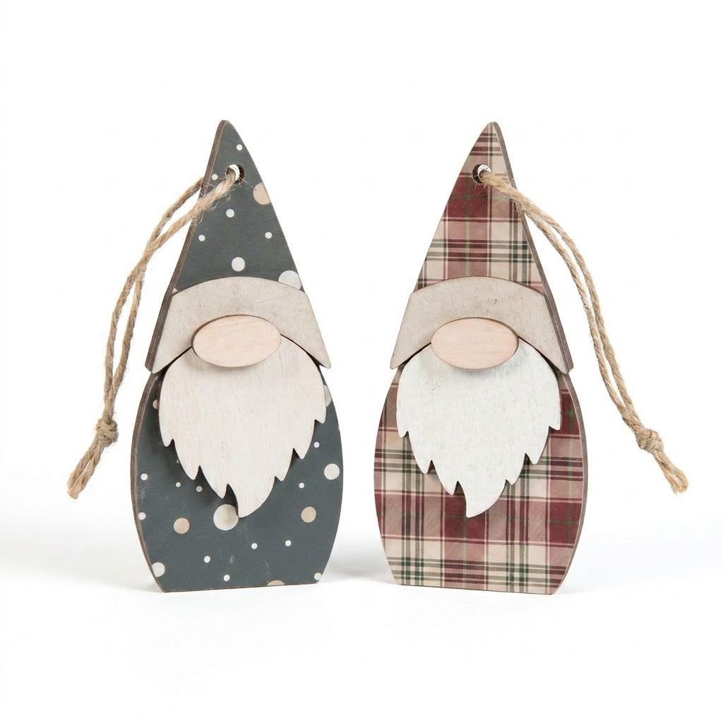 Pair of Reversible Gnome Holiday Ornaments | Rustic Farmhouse Christmas Decor | Christmas Tree Ornaments