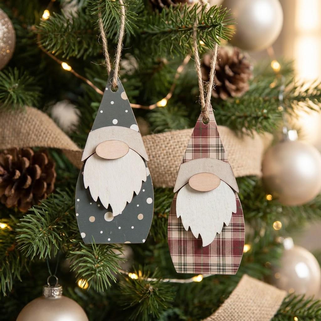 Pair of Reversible Gnome Holiday Ornaments | Rustic Farmhouse Christmas Decor | Christmas Tree Ornaments