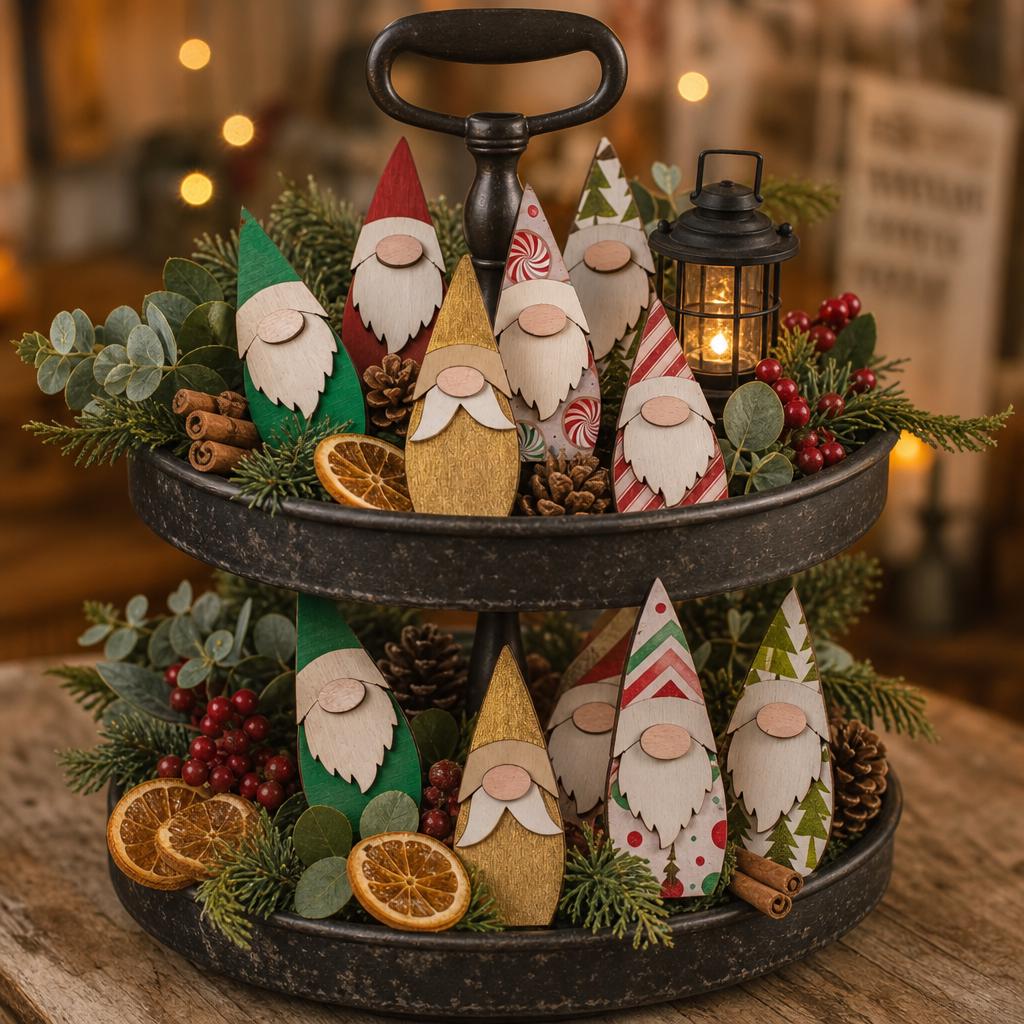 Pocket Gnome Bowl Fillers | Mini Wooden Gnome Set | Tier Tray Decor | Dough Bowl Filler | Farmhouse Gnome Decor | Tiny Collectible Gnomes - TheGrumpyRooster