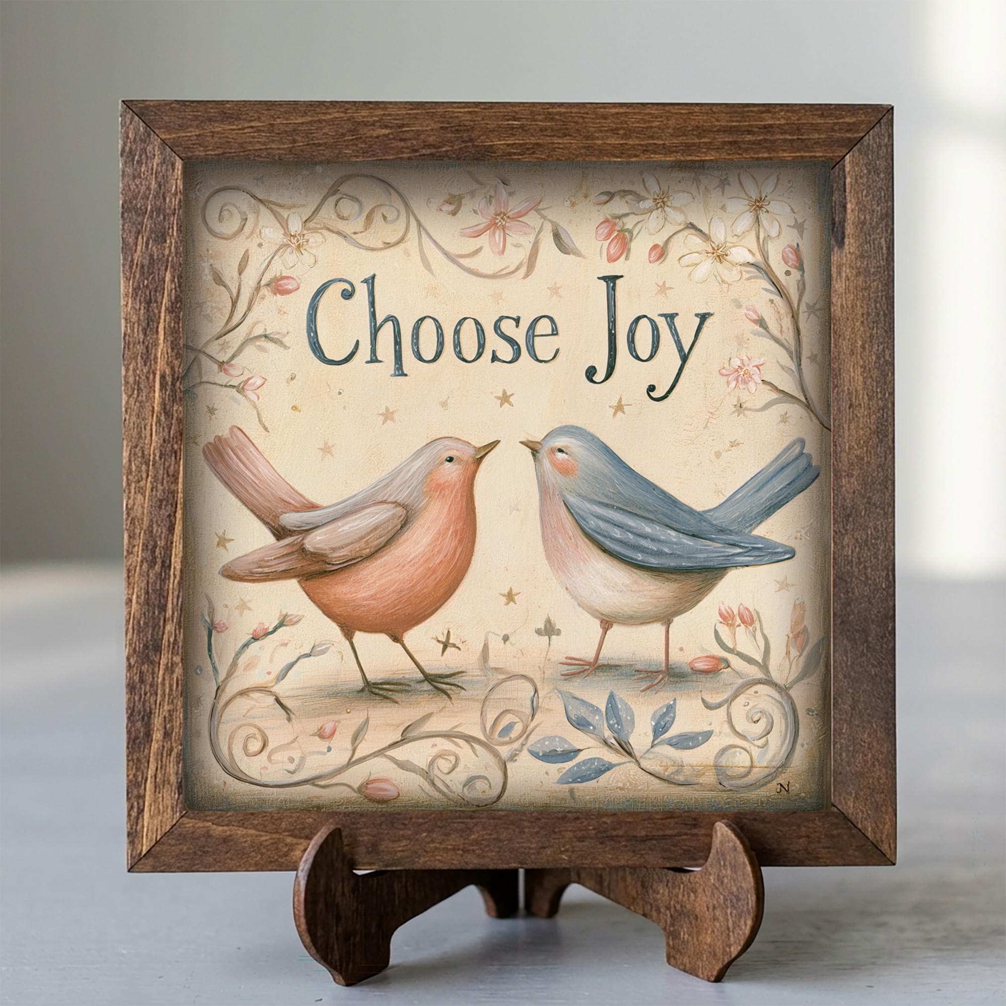 Framed Choose Joy Birds Art Print | Rustic Farmhouse Tiered Tray Decor