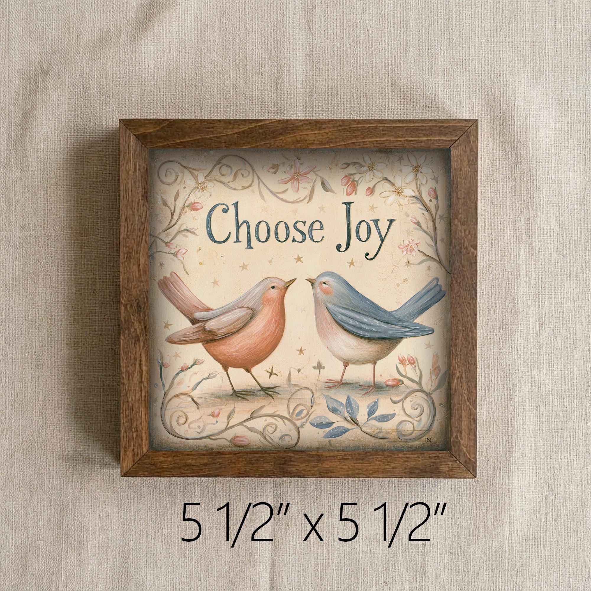 Framed Choose Joy Birds Art Print | Rustic Farmhouse Tiered Tray Decor