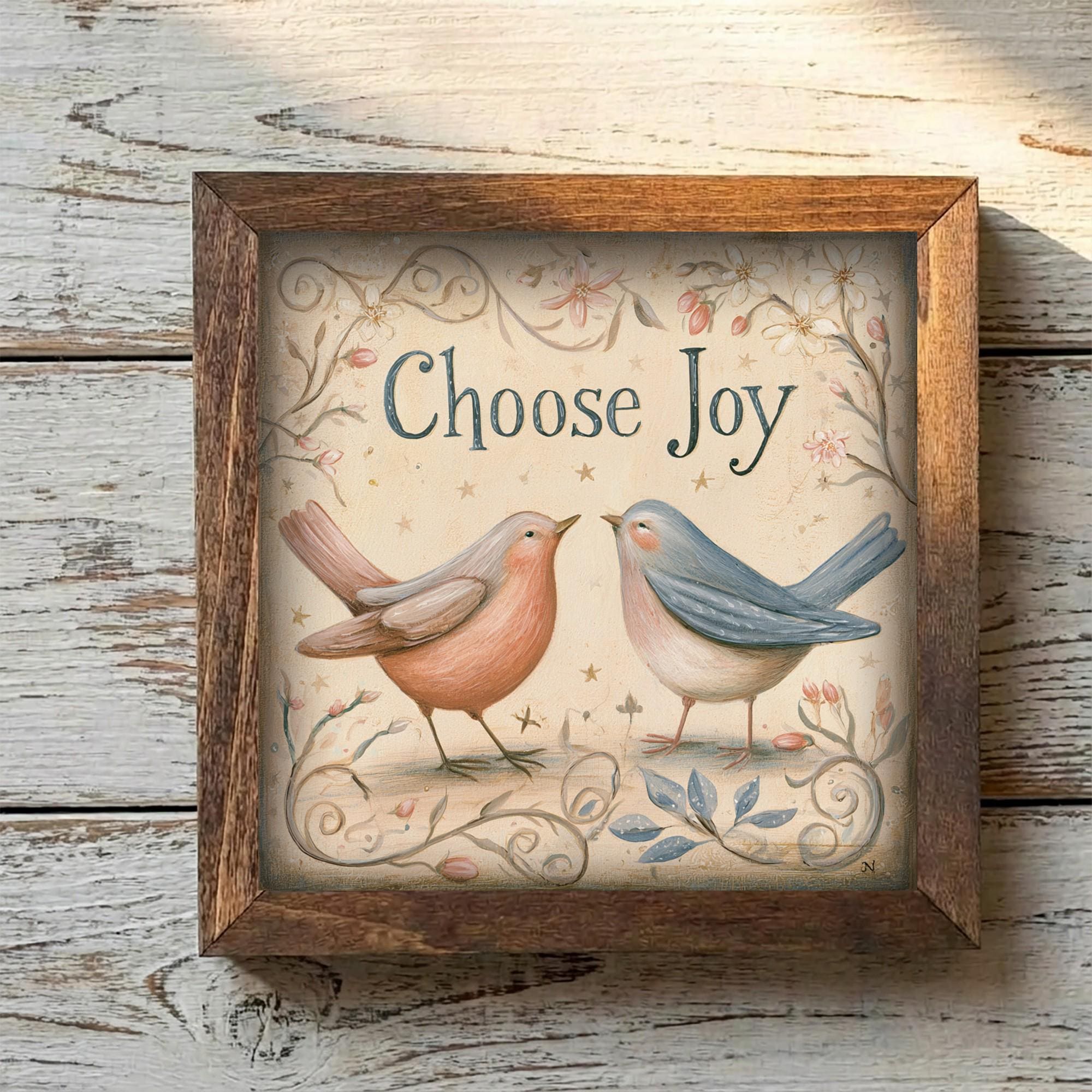 Framed Choose Joy Birds Art Print | Rustic Farmhouse Tiered Tray Decor